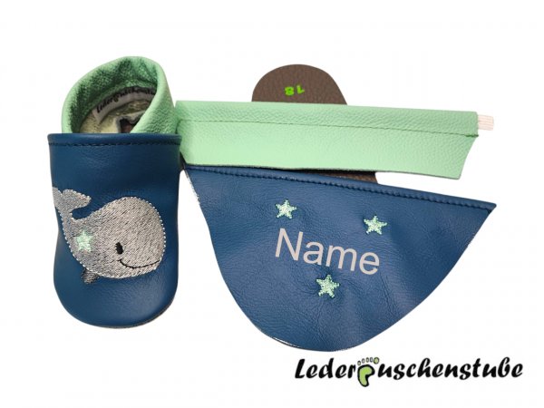 Grösse 18 Lederpuschen Namen Wal mit Stern